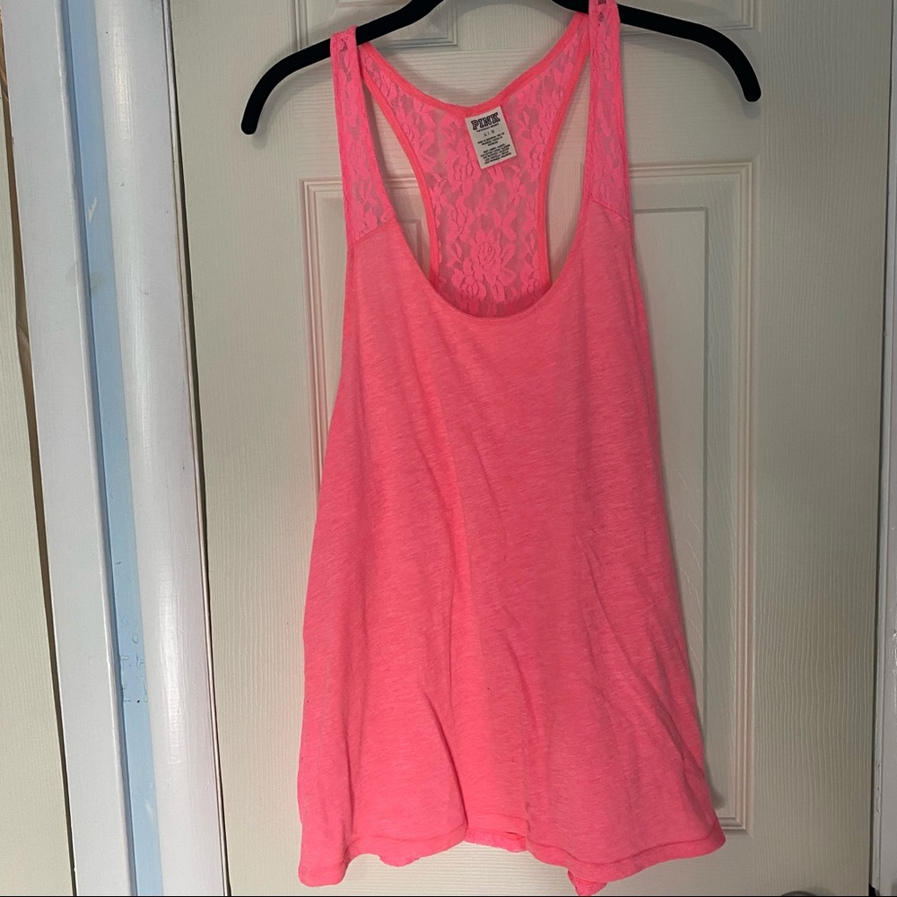 VS Pink neon pink lace back tank